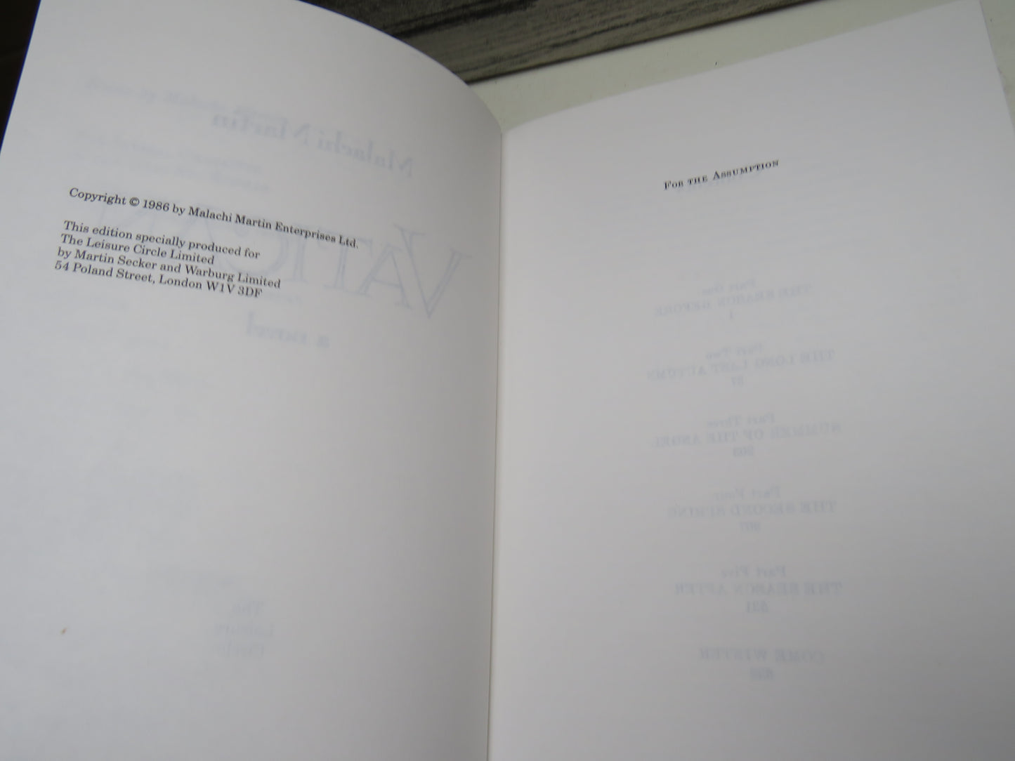 Vatican A Novel By Malachi Martin 1986 1st Edition