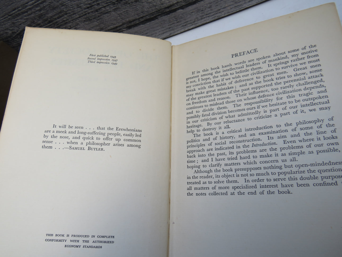 The Open Society and Its Enemies By K. R. Popper Vol I The Spell of Plato 1949
