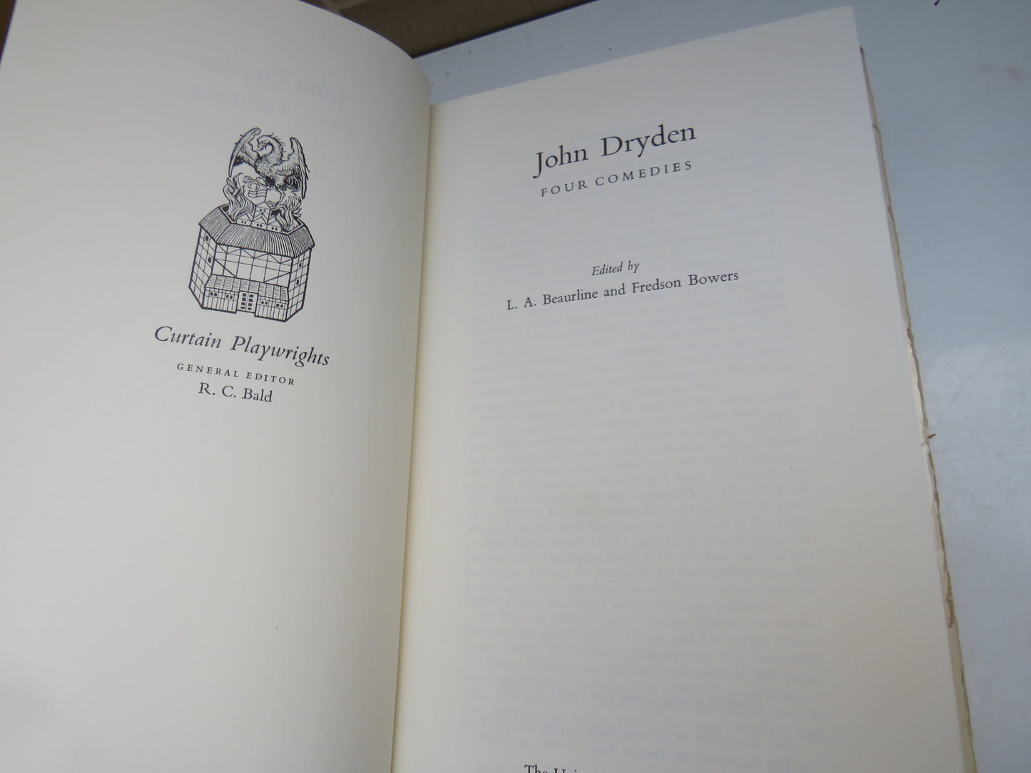 John Dryden Four Comedies and Four Tragedies Set Edited by L. A. Beaurline and Fredson Bowers, 1967