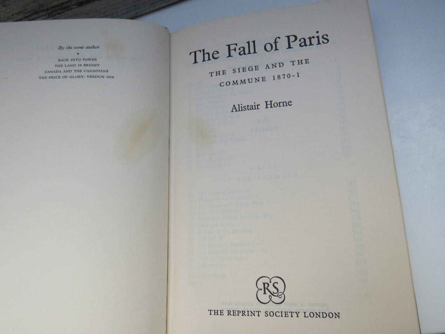 The Fall of Paris The Siege and The Commune 1870-1 By Alistair Horne 1965
