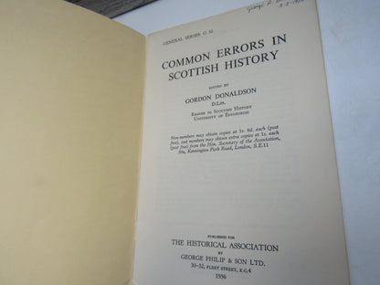 Common Errors In Scottish History General Series G 32 1956