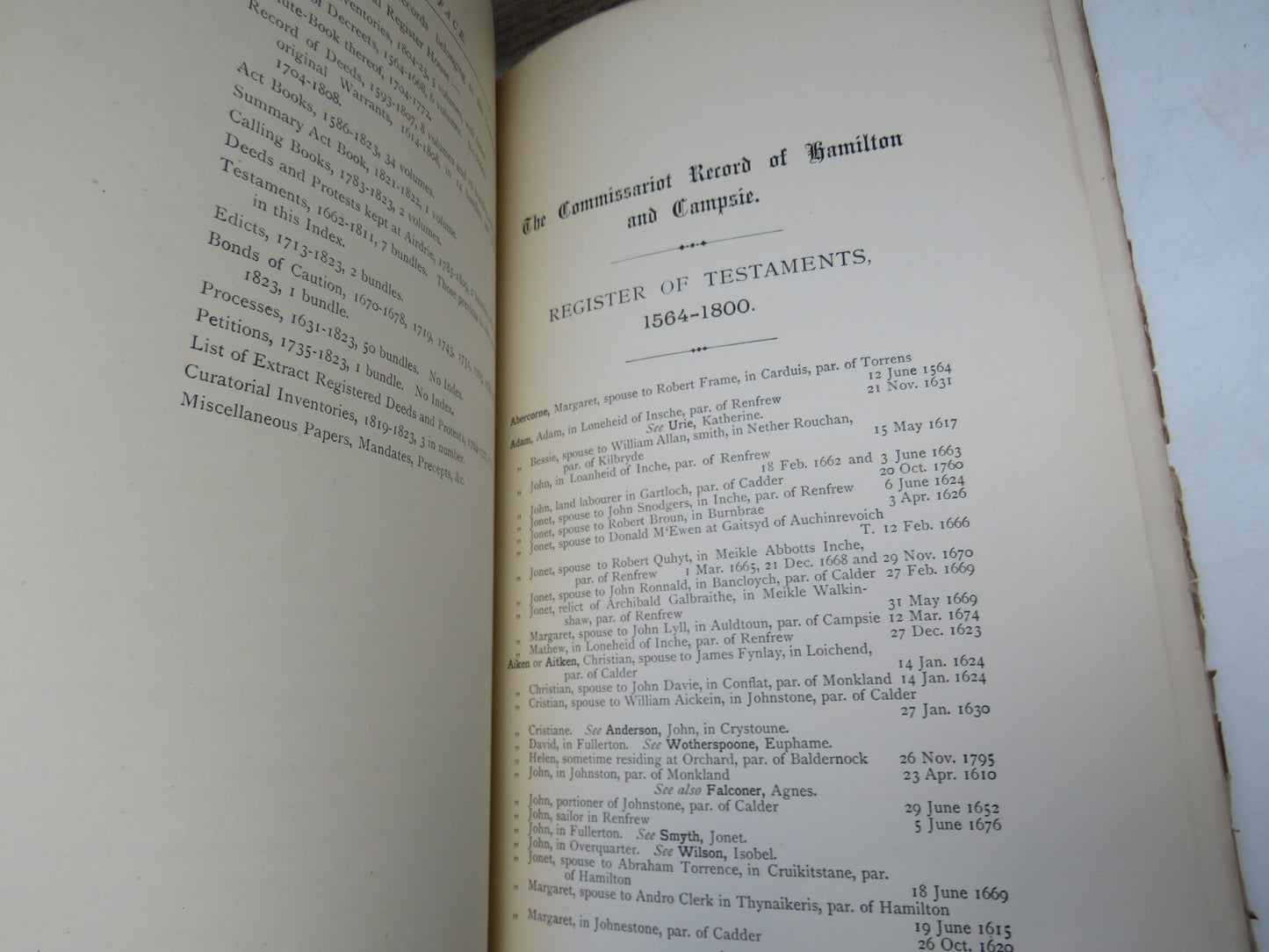 The Commissariot Record of Hamilton and Campsie Register of Testaments 1564-1800