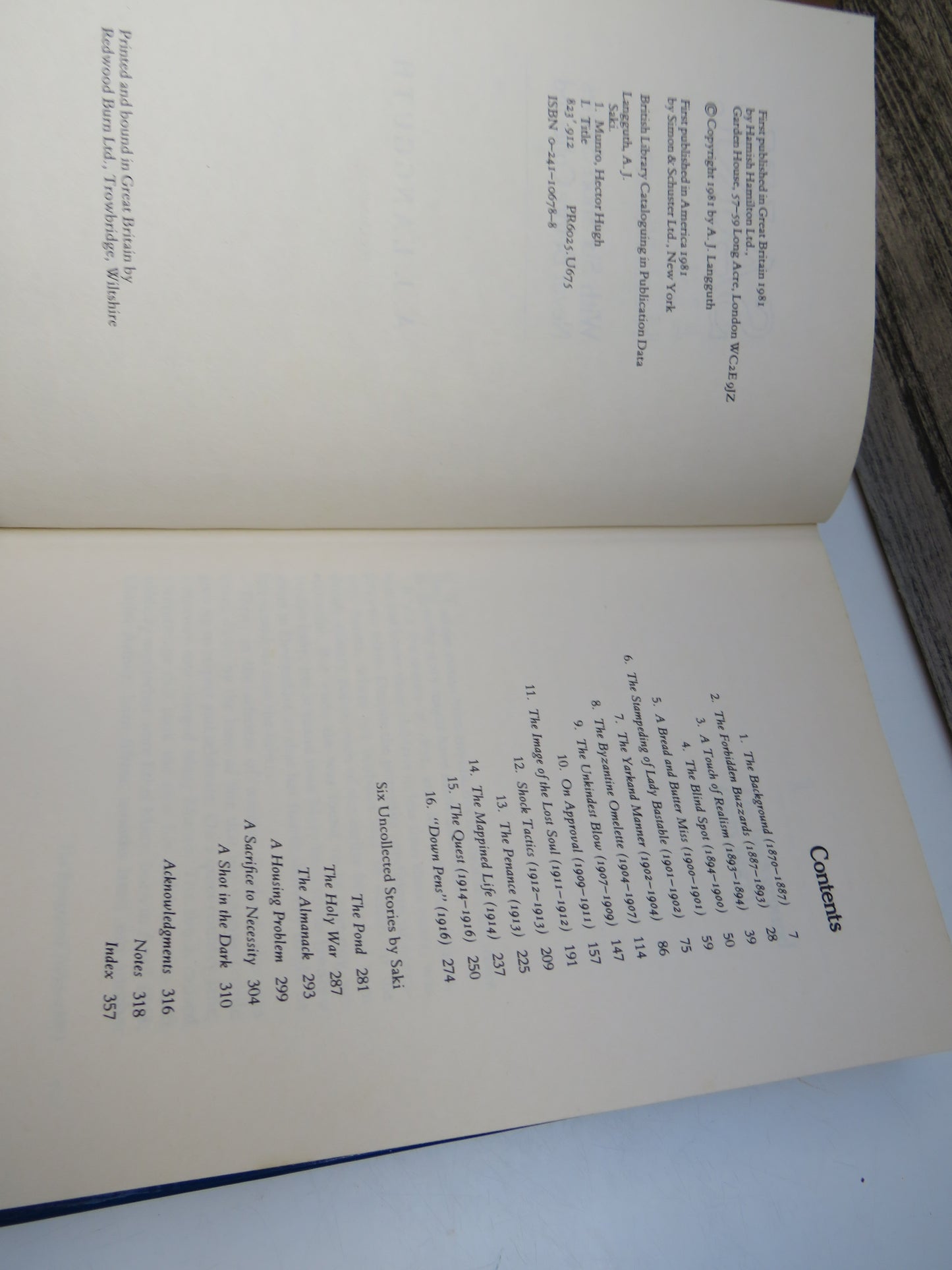 Saki: A Life of Hector Hugh Munro With Six Short Stories Never Before Collected By A. J. Langguth 1981