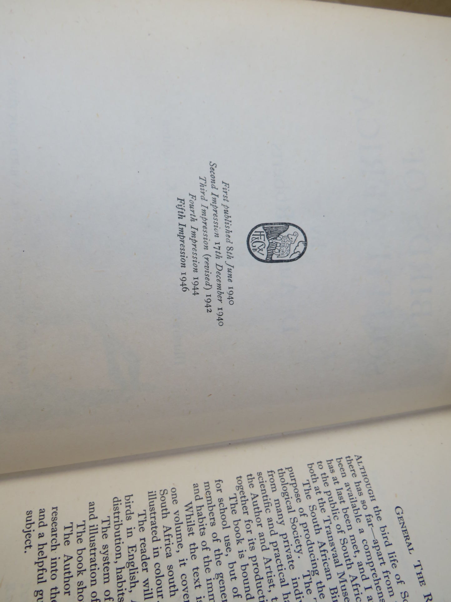 The Birds of South Africa By Dr Austin Roberts 1946