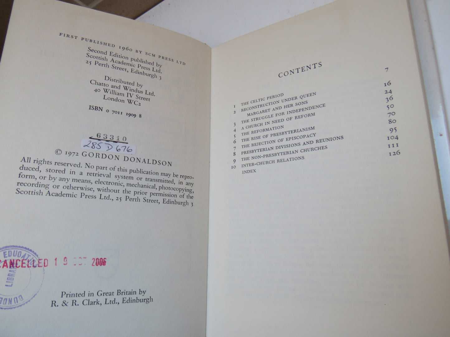 Scotland Church and Nation Through Sixteen Centuries By Gordon Donaldson 1972