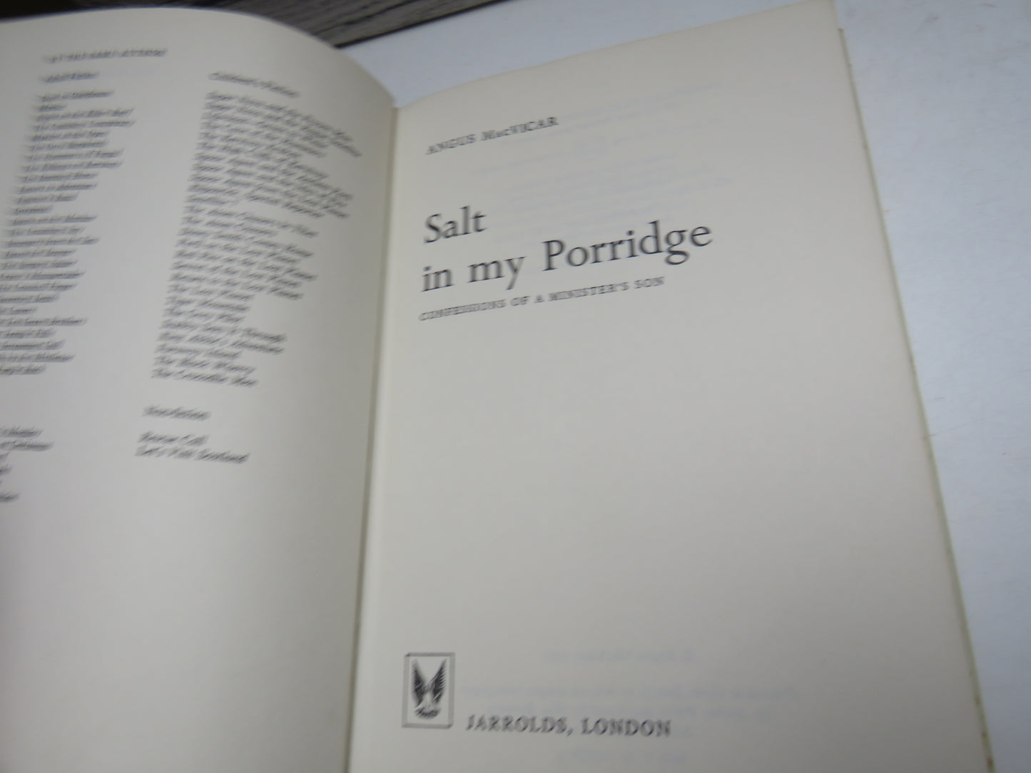 Salt In My Porridge Confessions of a Minister's Son By Angus MacVicar 1971