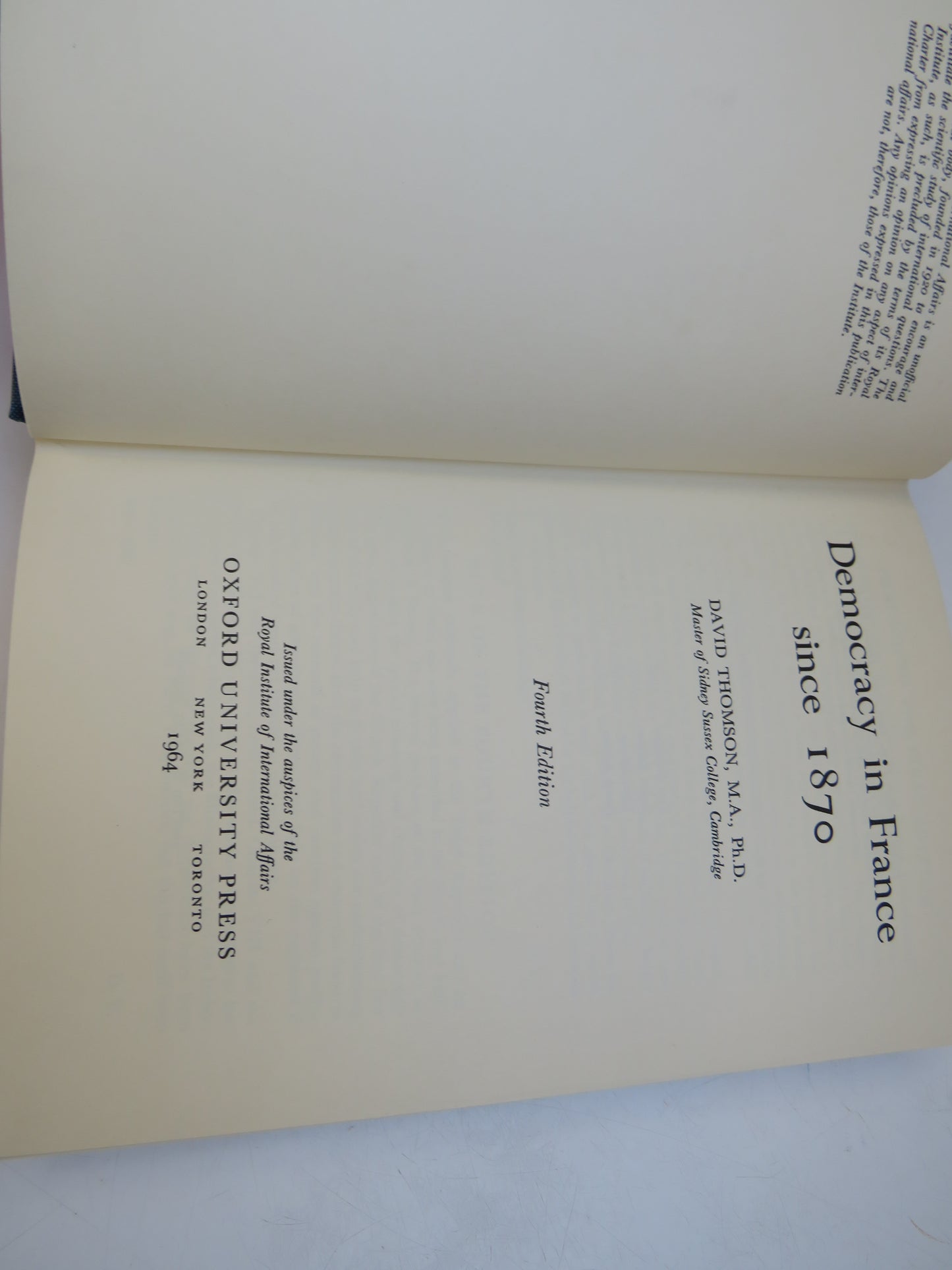 Democracy In France Since 1780 By David Thomson 1964