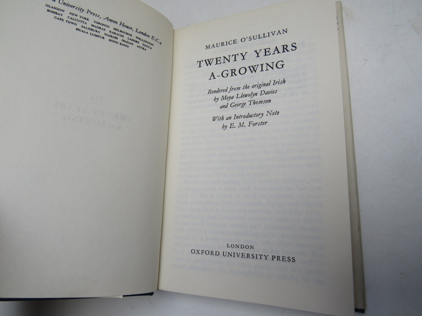 Twenty Years A-Growing By Maurice O'Sullivan 1962