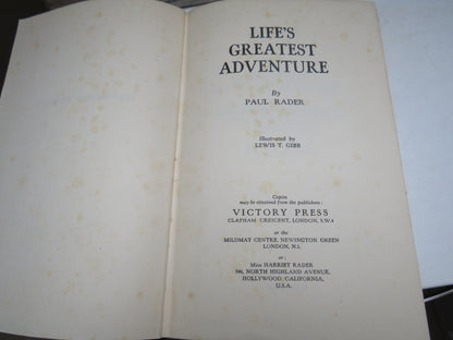 Life's Greatest Adventure By Paul Rader 1939