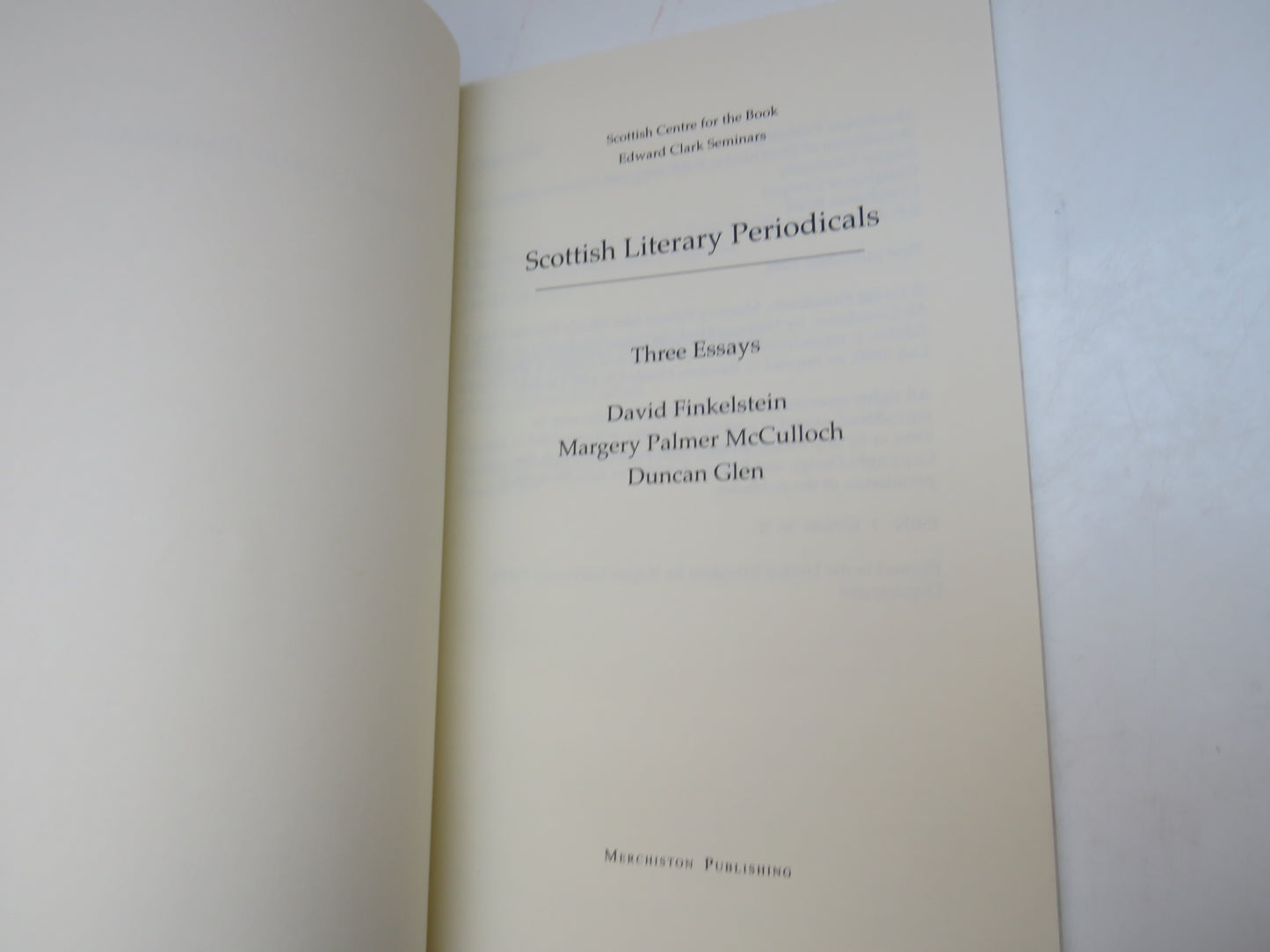 Scottish Literary Periodicals,  Three Essays, David Finkelstein, Margery Palmer McCulloch, Duncan Glen, 1998