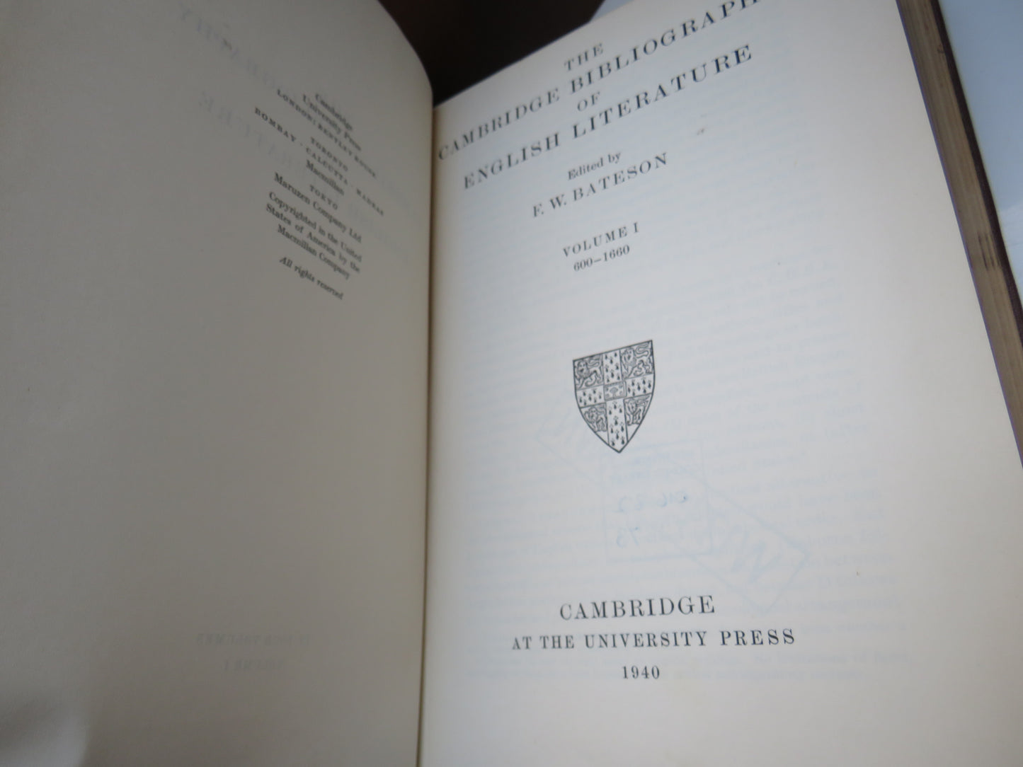 The Cambridge Bibliography of English Literature Edited By F.W.Bateson Volume I, II & III 1940