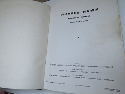 Humber Hawk Workshop Manual Marks III, IV, V and VI 1958 book image 3