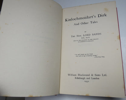 Kinlochmoidart's Dirk and Other Tales By The Hon Lord Sands 1931 book image 4