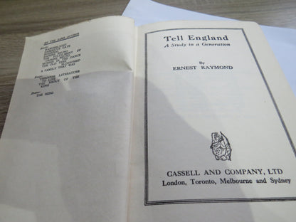 Tell England A Study In A Generation By Ernest Raymond 1930, Vintage Book book image 2