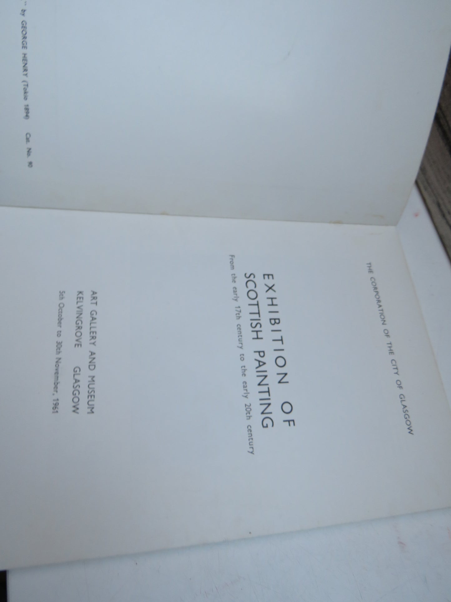 Exhibition of Scottish Painting From The Early 17th Century To The Early 20th Century Kelvingrove 1961