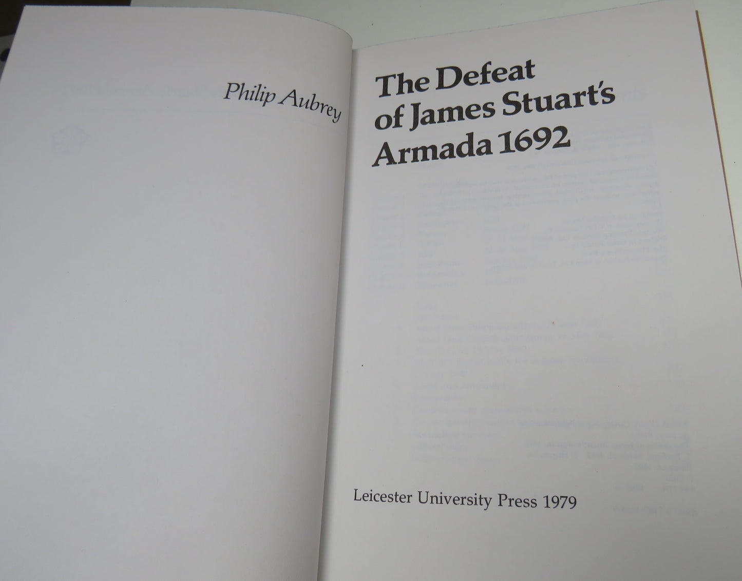 The Defeat of James Stuart's Armada 1692 By Philip Aubrey 1979