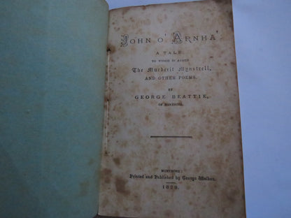 John O' Arnha A Tale To Which Is Added The Murderit Mynstrell and Other Poems By George Beattie 1878 book image 3