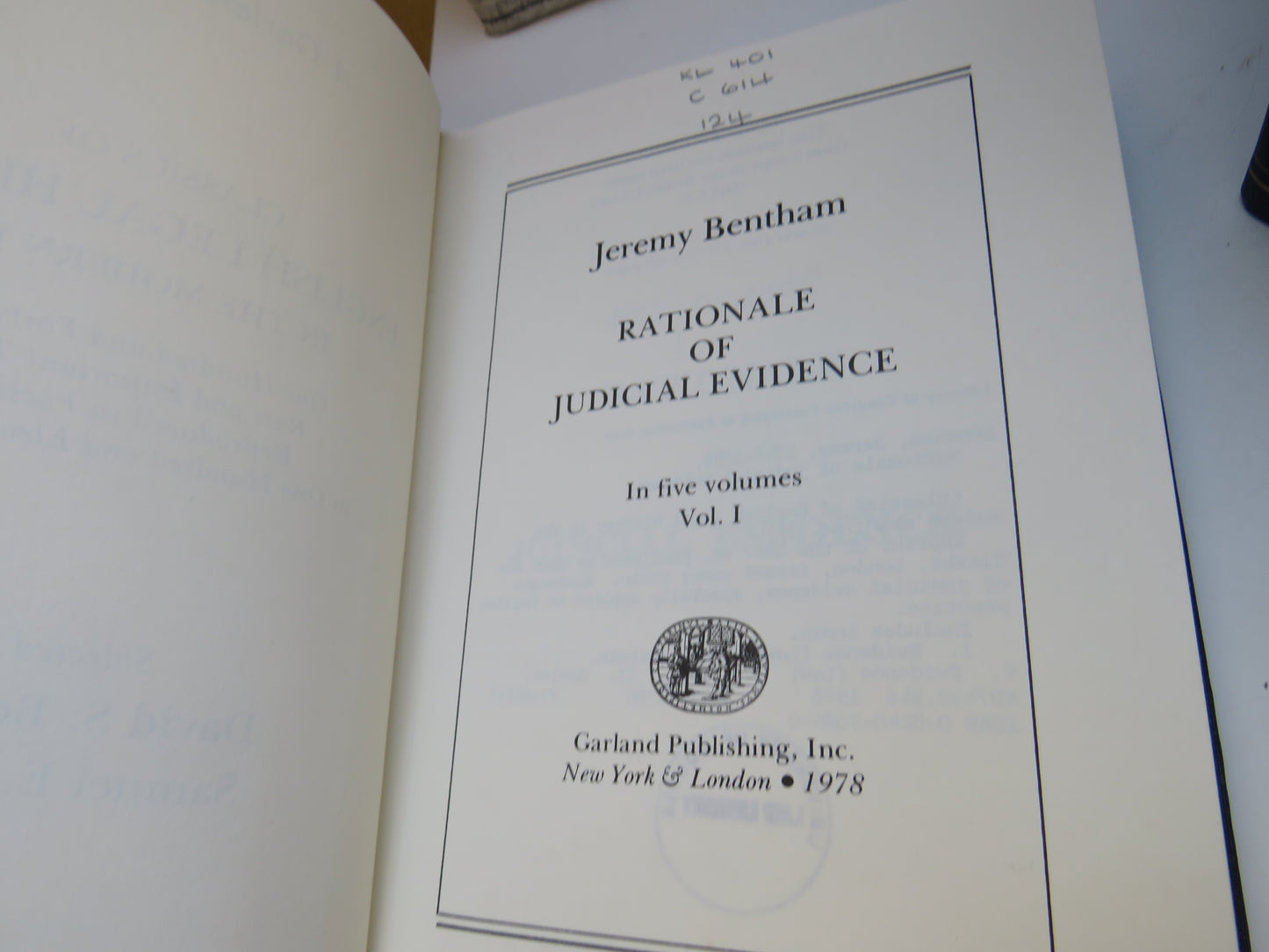 Jeremy Bentham Rationale of Judicial Evidence Vol I-III 1978