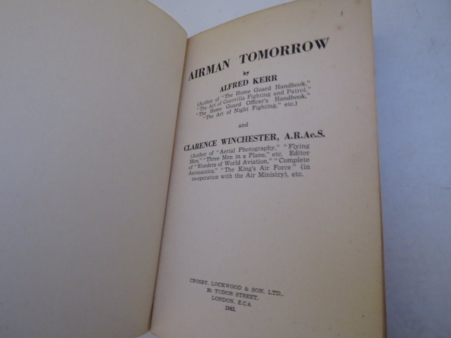 Airman Tomorrow By Alfred Kerr and Clarence Winchester 1943
