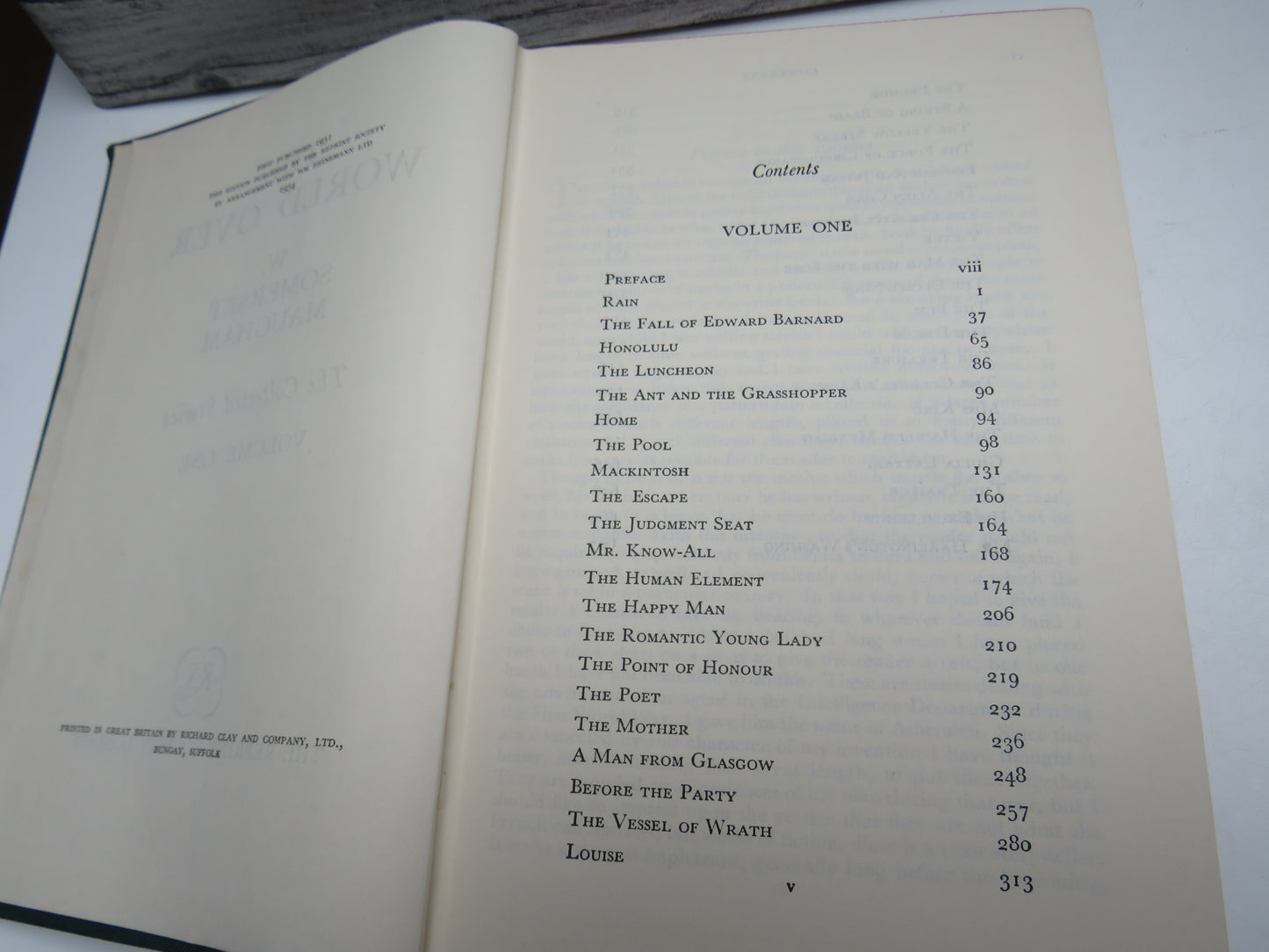 The World Over By W. Somerset Maugham The Collected Stories Volume One 1954