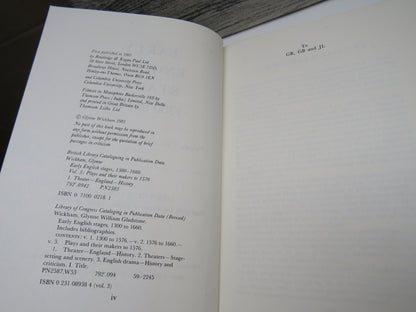Early English States 1300 To 1660 Volume Three: Plays and Their Makers To 1576 By Glynne Wickham 1981