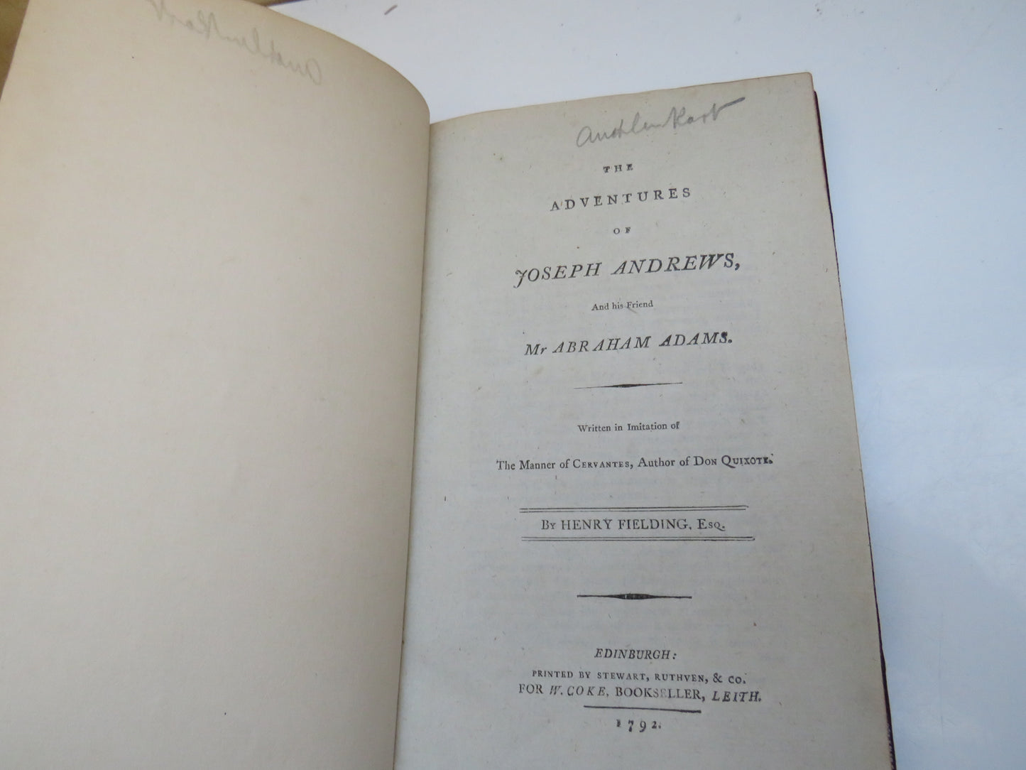 The Adventures of Joseph Andrews And His Friend Mr Abraham Adams Written In Imitation of the Manner of Cervantes, Author of Don Quixote By Henry Fielding Esq 1792