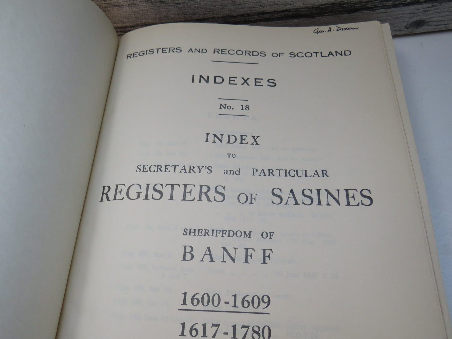 Registers and Records of Scotland Indexes No.18 Index To Secretary's and Particular Registers of Sasines Sheriffdom of Banff 1600-1609 1617-1780.... 1930