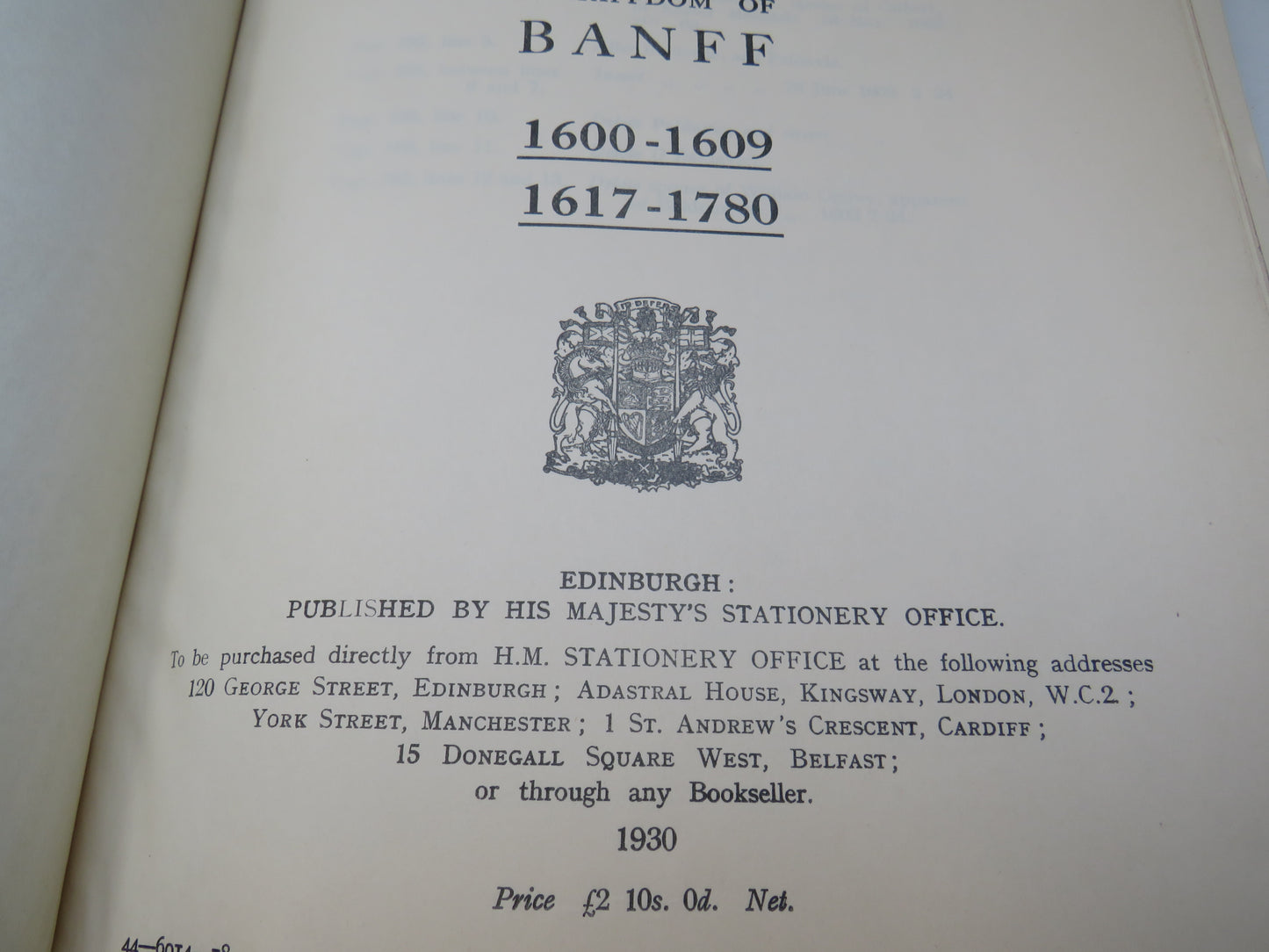 Registers and Records of Scotland Indexes No.18 Index To Secretary's and Particular Registers of Sasines Sheriffdom of Banff 1600-1609 1617-1780.... 1930