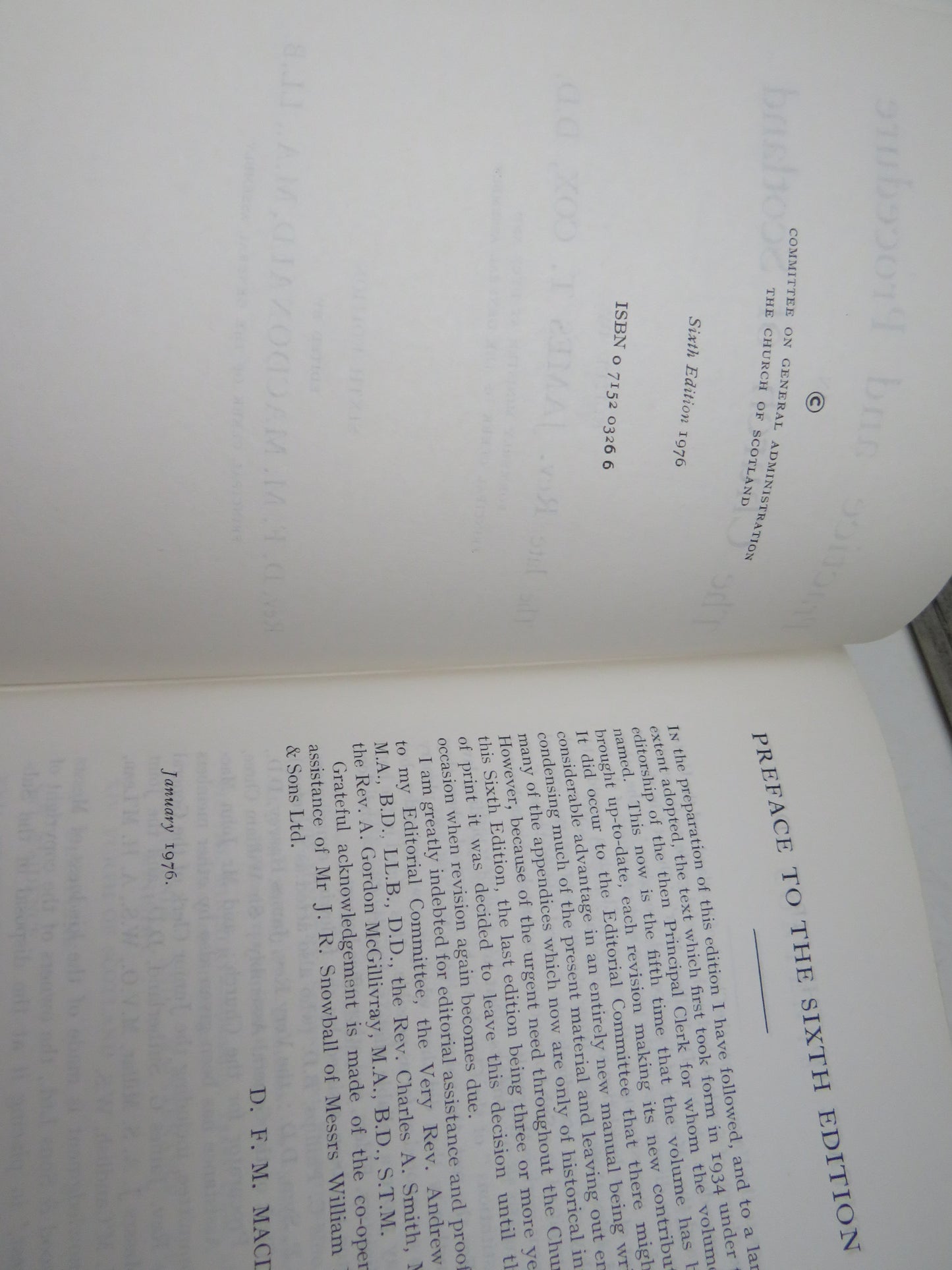 Practice and Procedure In The Church of Scotland Edited By The Late Rev. James T. Cox 1976