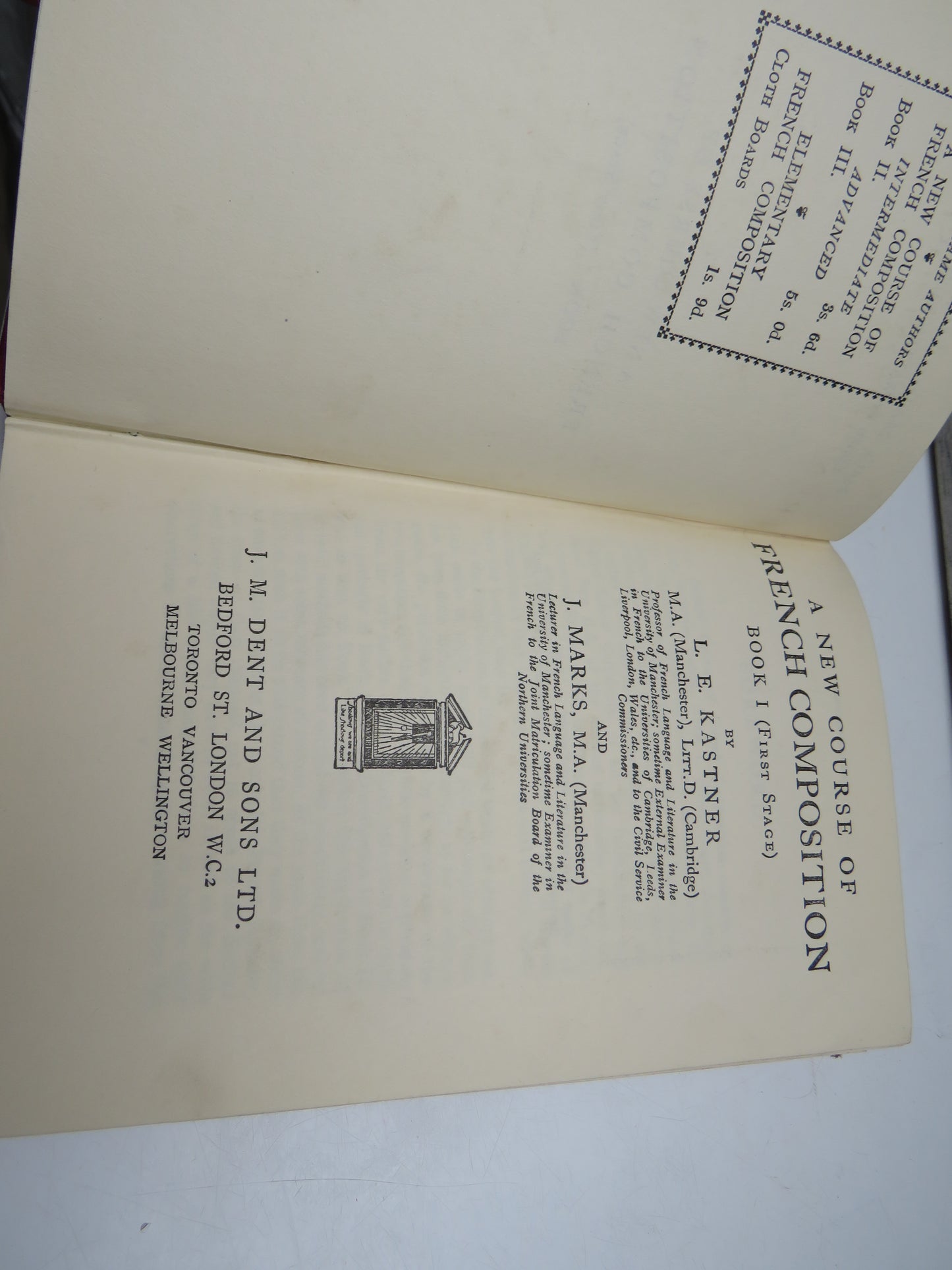 A New Course of French Composition Book I (First Stage) By L. E. Kastner and J. Marks 1931