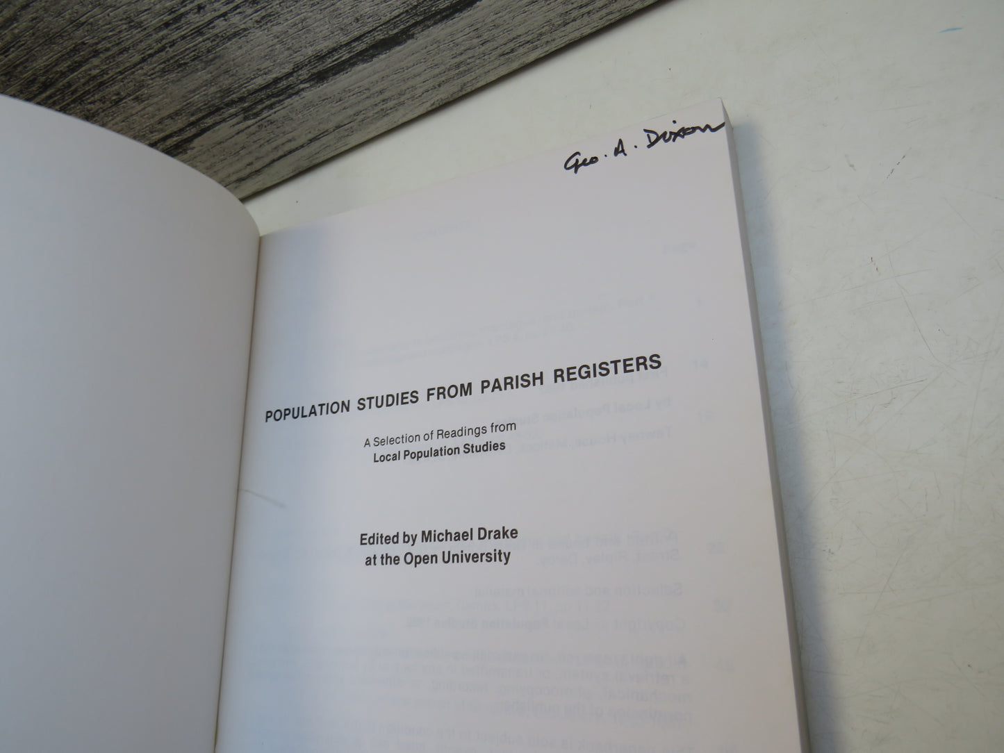Population Studies From Parish Registers A Selection of Readings From Local Population Studies Edited By Michael Drake at The Open University 1982