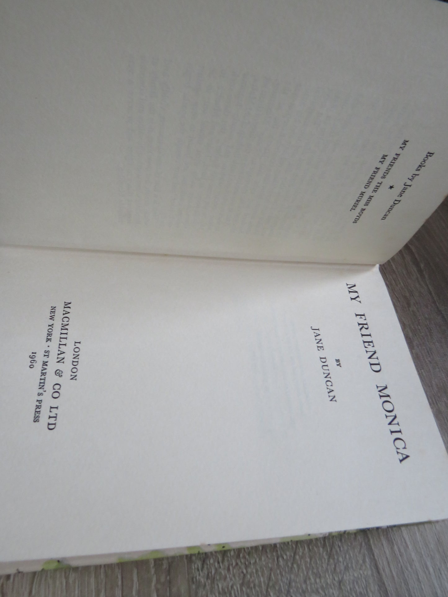 My Friend Monica By Jane Duncan 1960 1st Edition