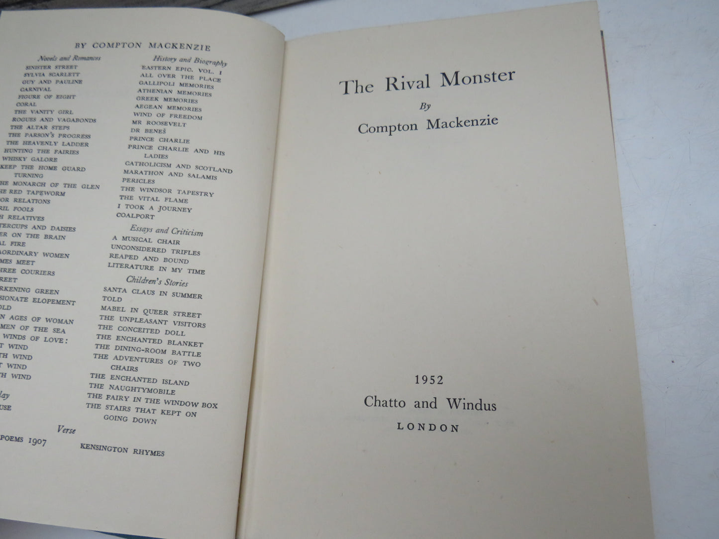 The Rival Monster By Compton Mackenzie 1952 1st Edition