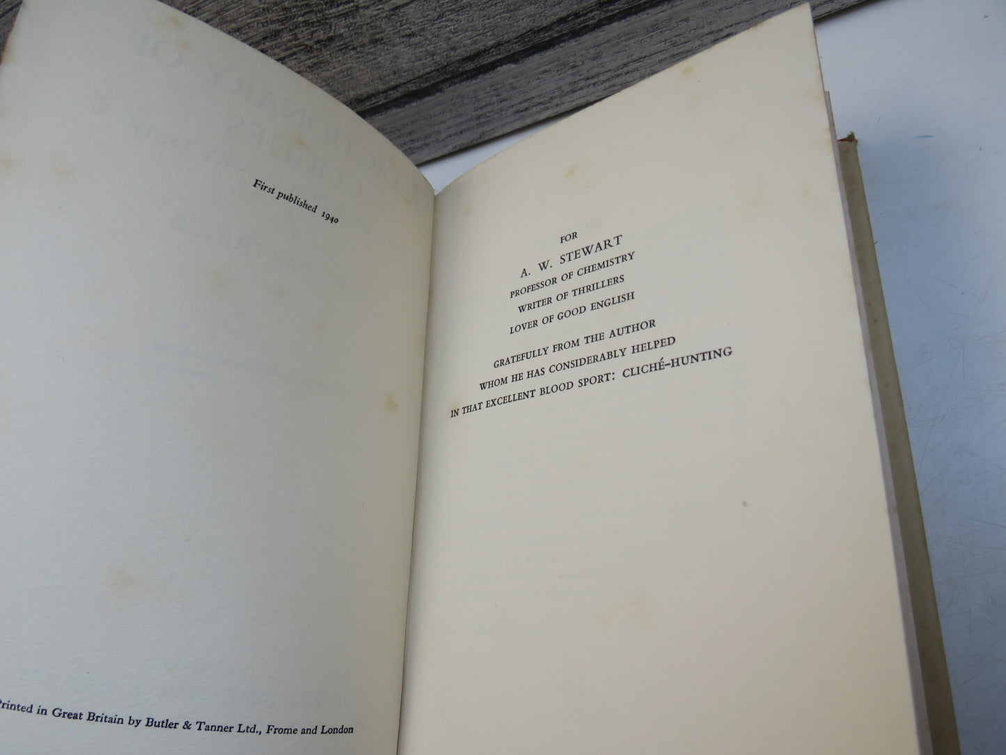 A Dictionary of Cliches With An Introductory Essay By Eric Partridge 1940