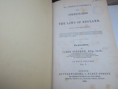 Mr. Serjeant Stephen's New Commentaries On The Laws of England By James Stephen Vol I 1868