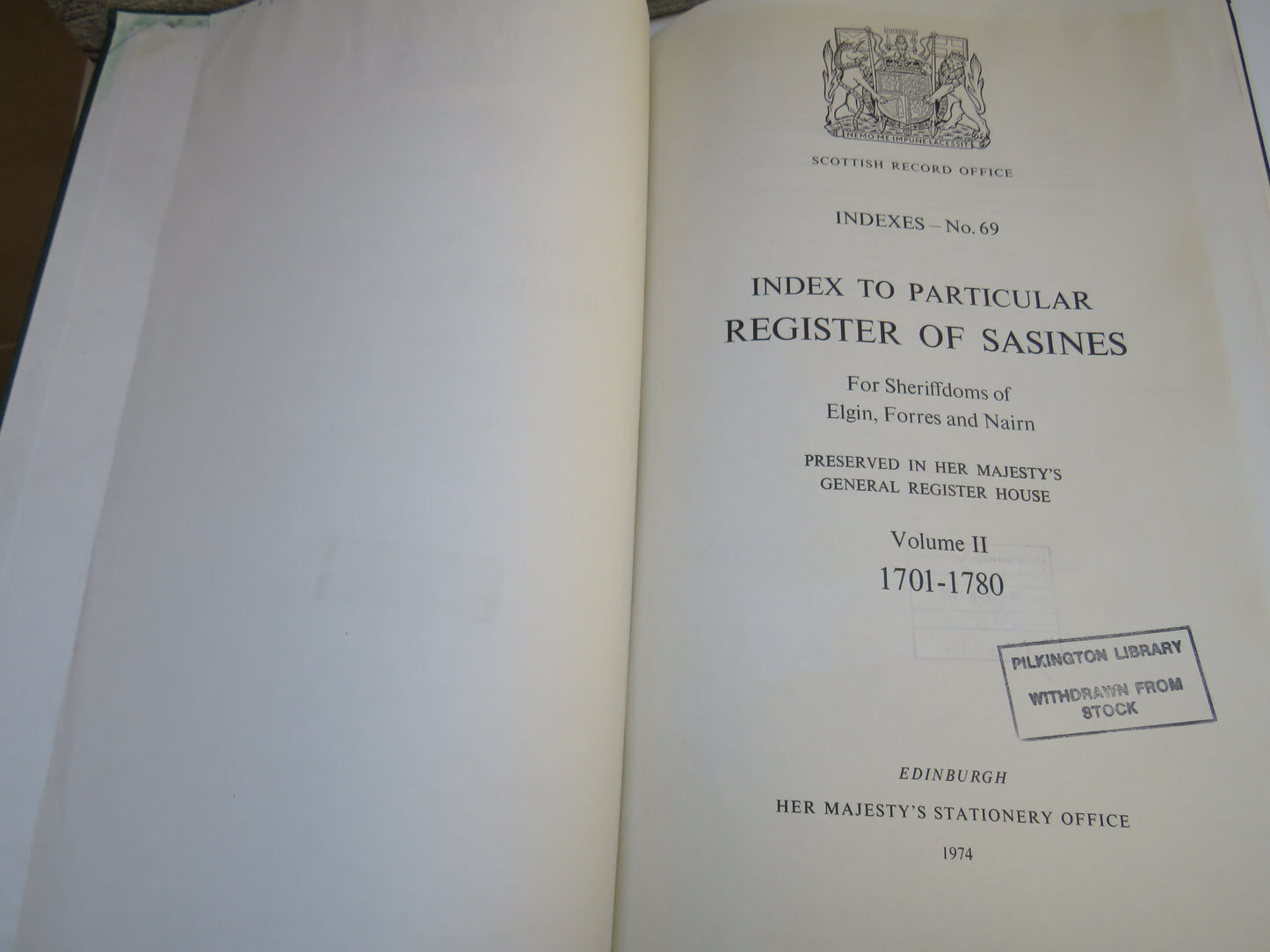 Index To Particular Register of Sasines For Sheriffdoms Of Elgin, Forres and Narin Volume II 1701-1780