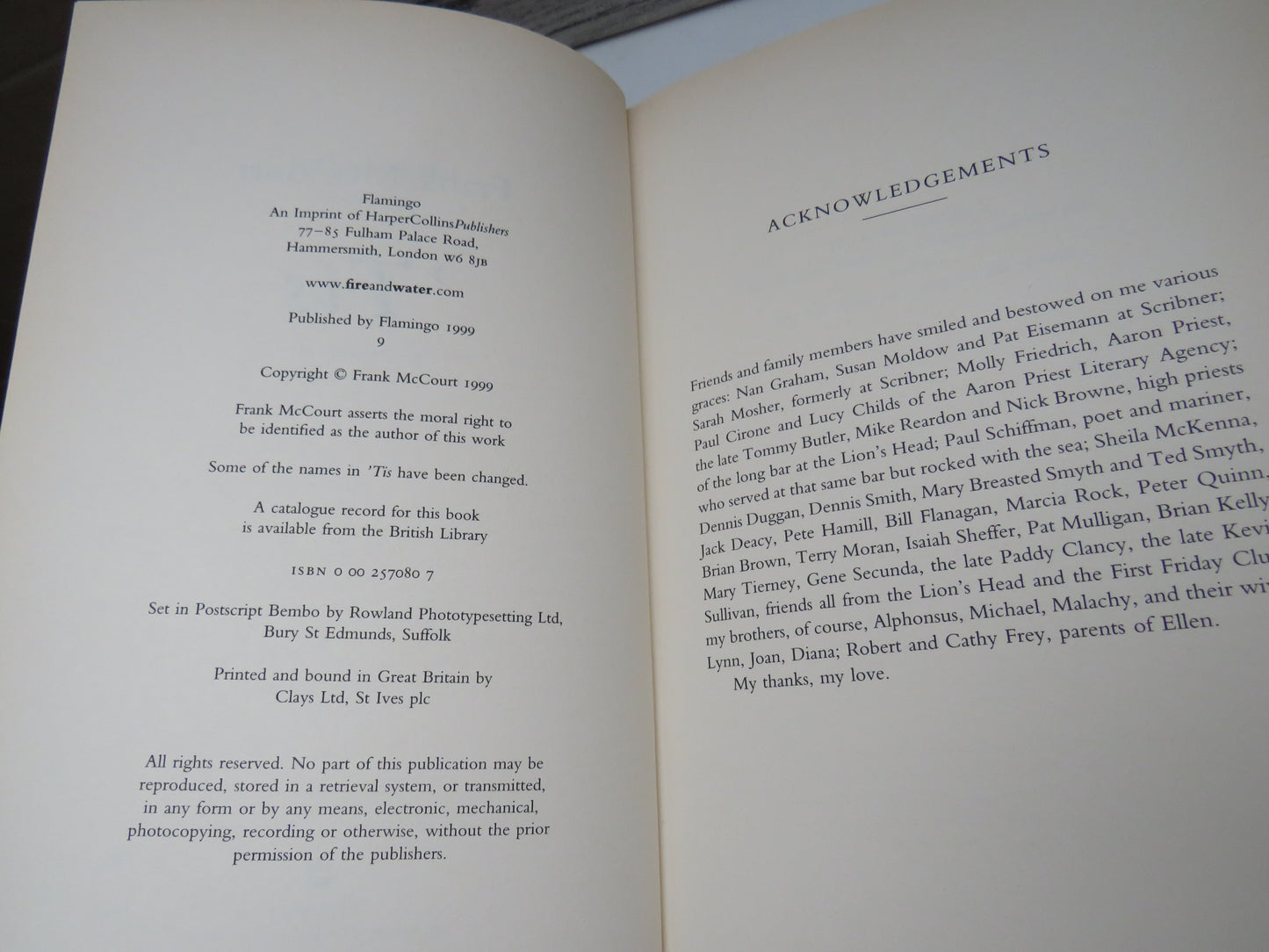 'Tis A Memoir By Frank McCourt 1999