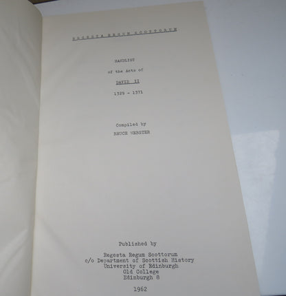 Handlist of the Acts of David II 1329-1371 Complied By Bruce Webster 1962 book image 3