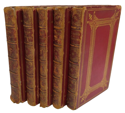 Set of 5 Books by Alfred Tennyson 1858 -1861 In Memoriam, Poems, IDylls of the King, Maud and Other Poems, The Princess