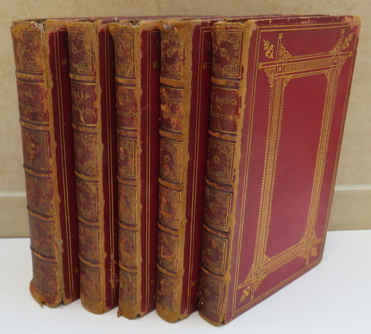 Set of 5 Books by Alfred Tennyson 1858 -1861 In Memoriam, Poems, IDylls of the King, Maud and Other Poems, The Princess