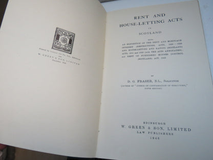 Rent and House-Letting Acts In Scotland By D.G. Fraser 1946 book image 3