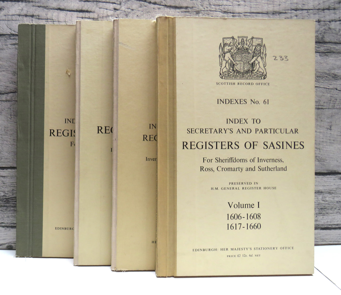 Index To Particular Register of Sasines For Sheriffdoms of Inverness, Ross, Cromarty and Sutherland Vol I, II, III and Elgin, Forres and Narin