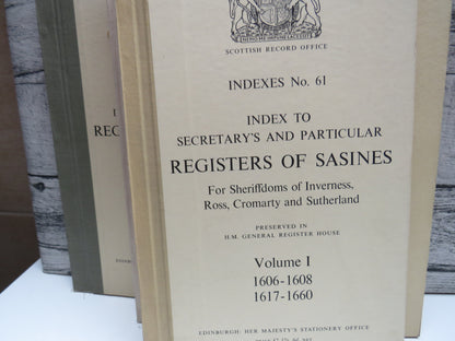 Index To Particular Register of Sasines For Sheriffdoms of Inverness, Ross, Cromarty and Sutherland Vol I, II, III and Elgin, Forres and Narin
