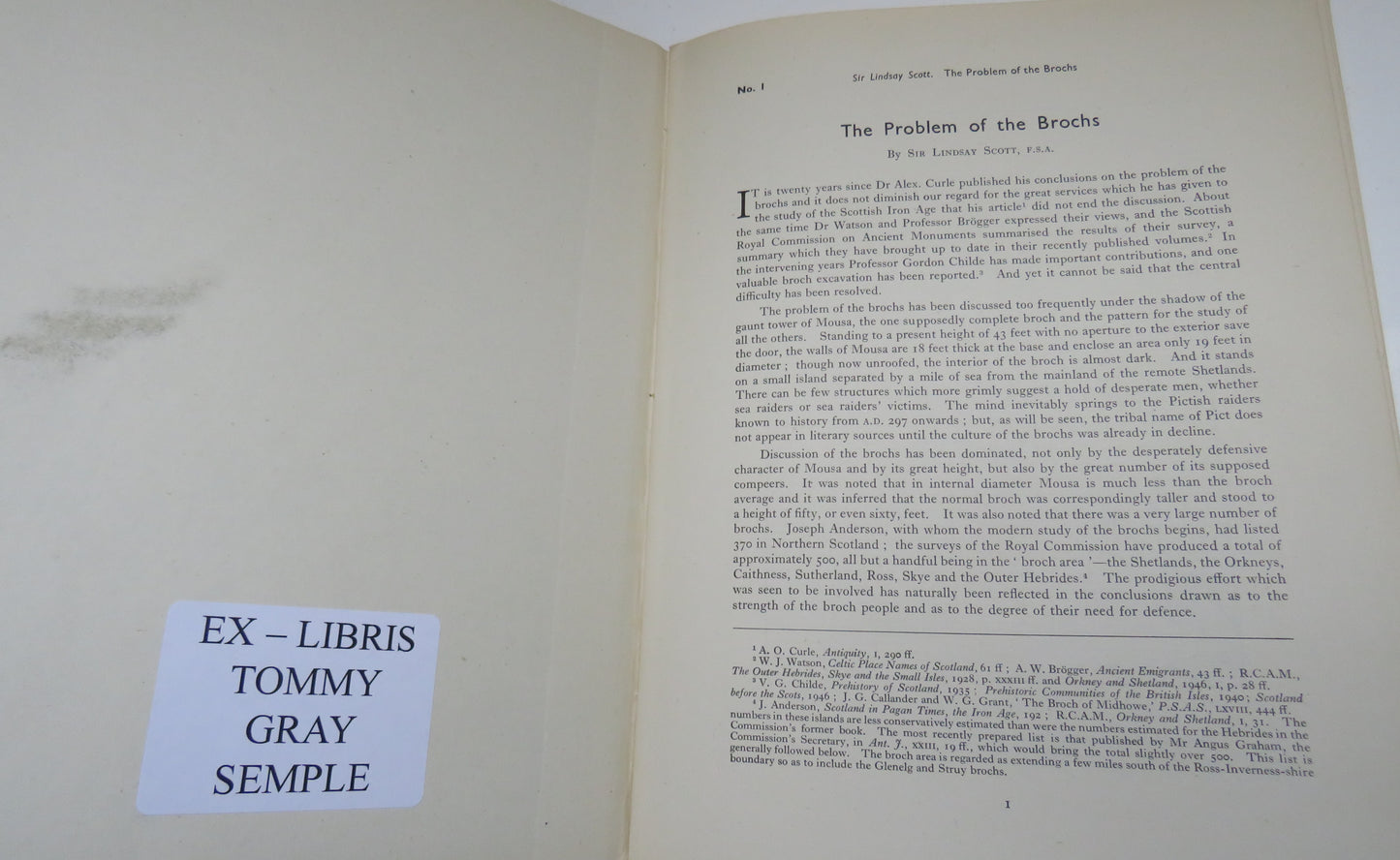 The Problem of the Brochs By Sir Lindsay Scott 1947