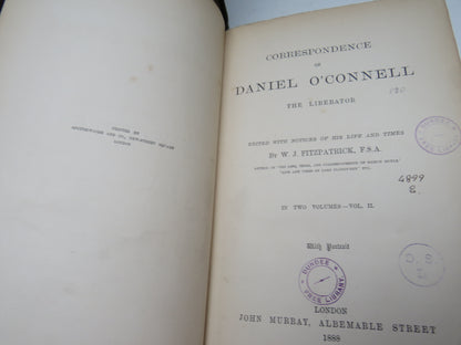 Correspondence of Daniel O'Connell The Liberator By W.J. Fitzpatrick 1888 2 Volumes