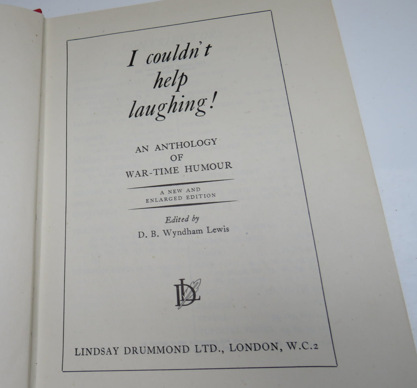 I Couldn't Help Laughing An Anthology of War-Time Humour Edited By D.B. Wyndham Lewis 1944
