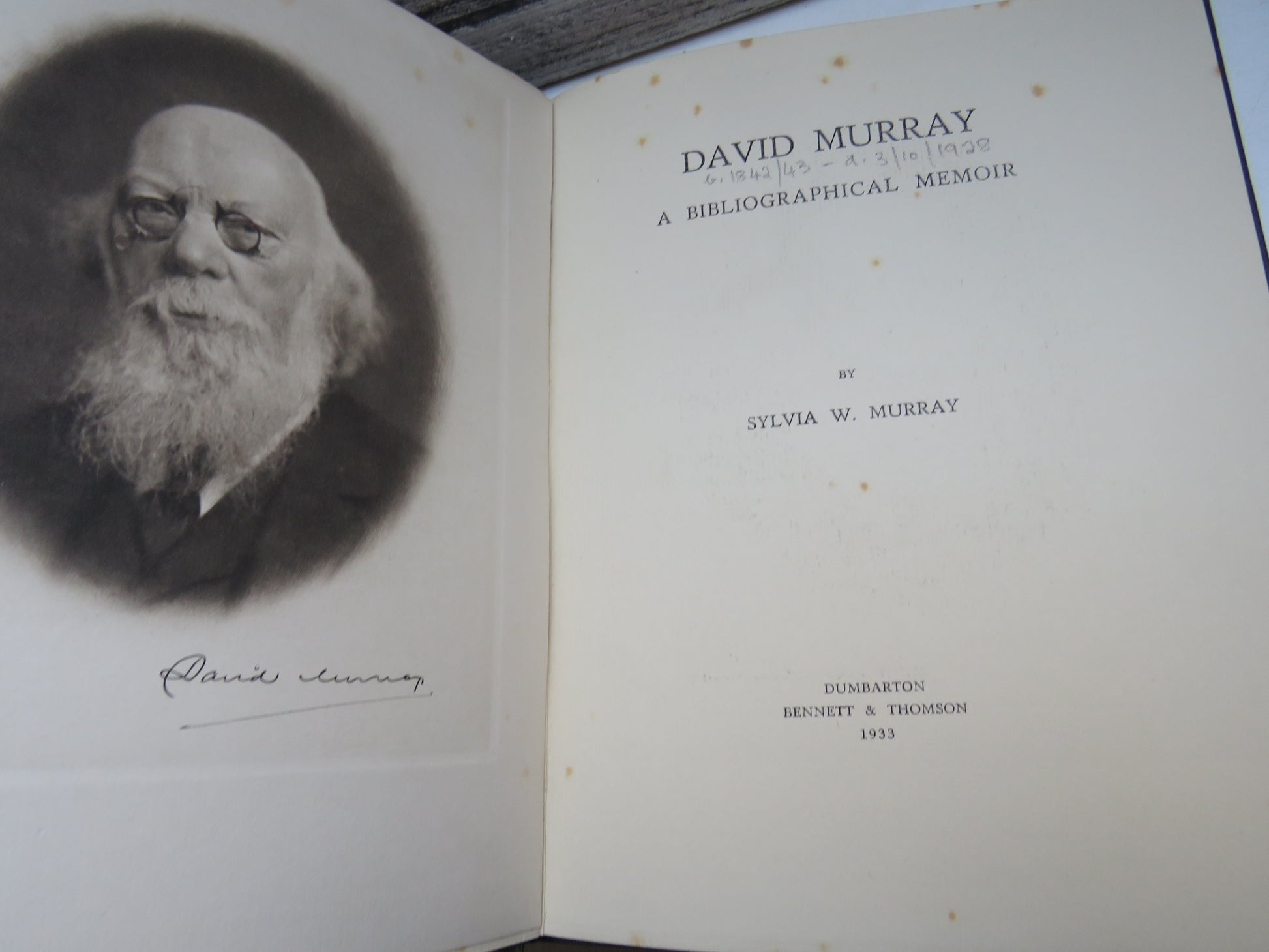 David Murray A Bibliographical Memoir By Sylvia W. Murray 1933 (Vintage Biography Book) book 5