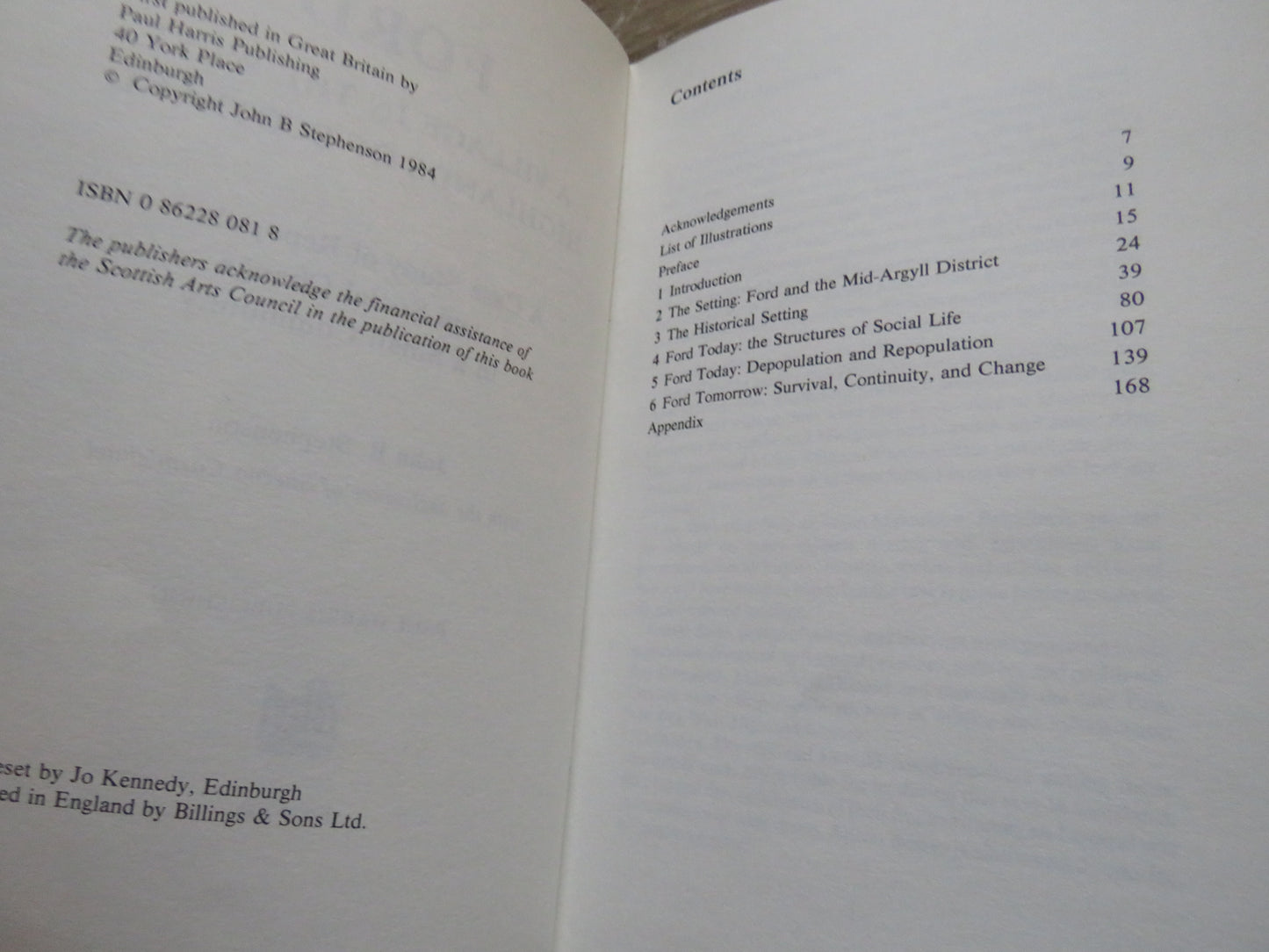 Ford A Village In The West Highlands of Scotland A Case Study of Repopulation and Social Change In A Small Community By John B. Stephenson 1984