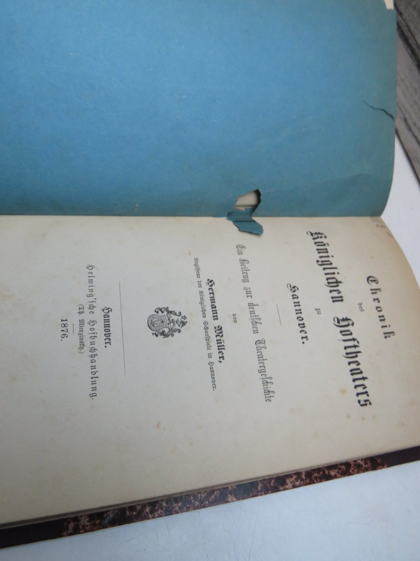 Chronik Des Koniglichen Hoftheaters Zu Hannover Von Hermann Muller 1876 Antique German Book