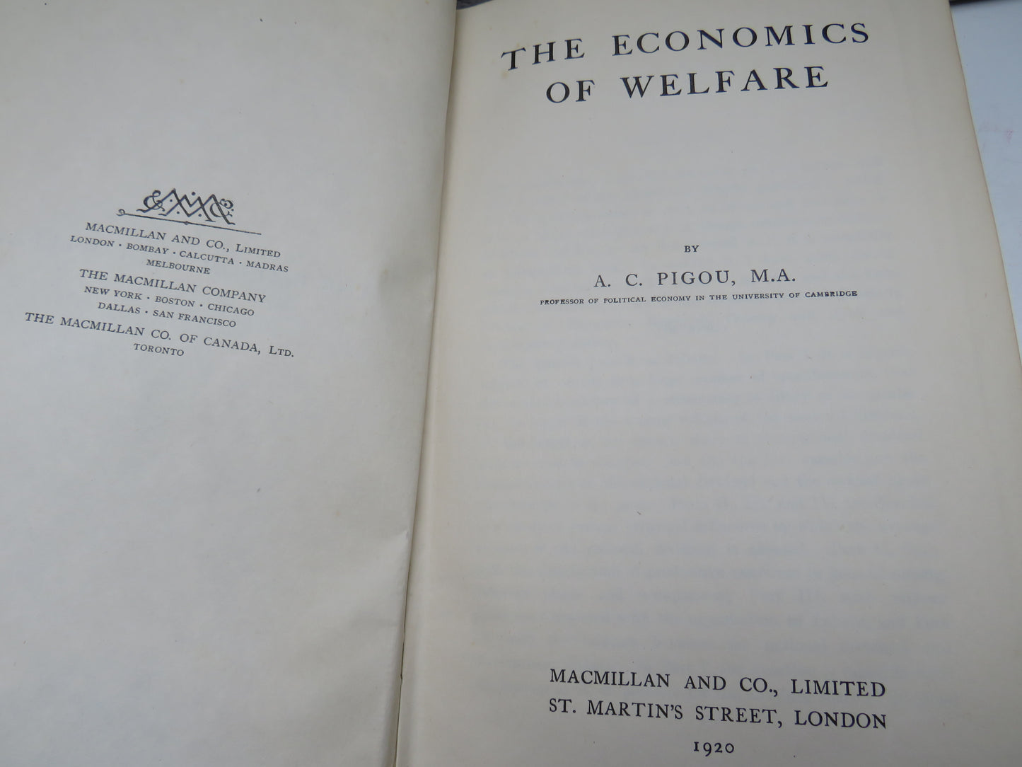 The Economics of Welfare By A. C. Pigou 1920